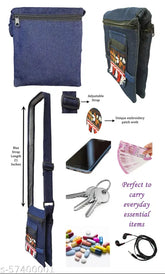 Denim two-fold crossbody sling/messenger bag, 4 compartments, ideal for everyday essentials, embroidered classic design